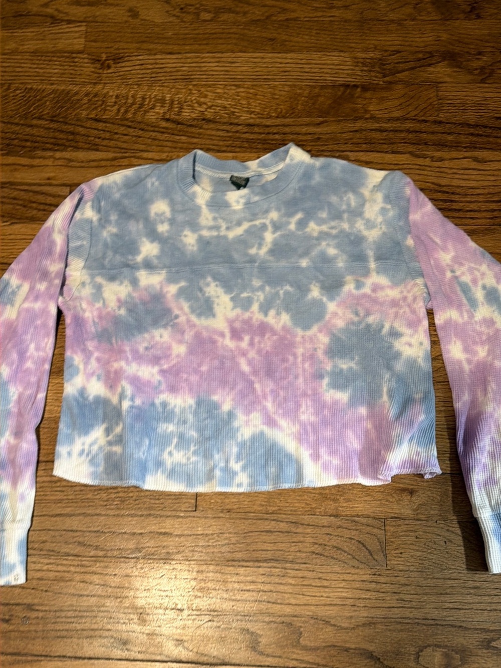 wild fable Pastel Tie-Dye Waffle Knit Crop Sweater in Light Blue and Lavender